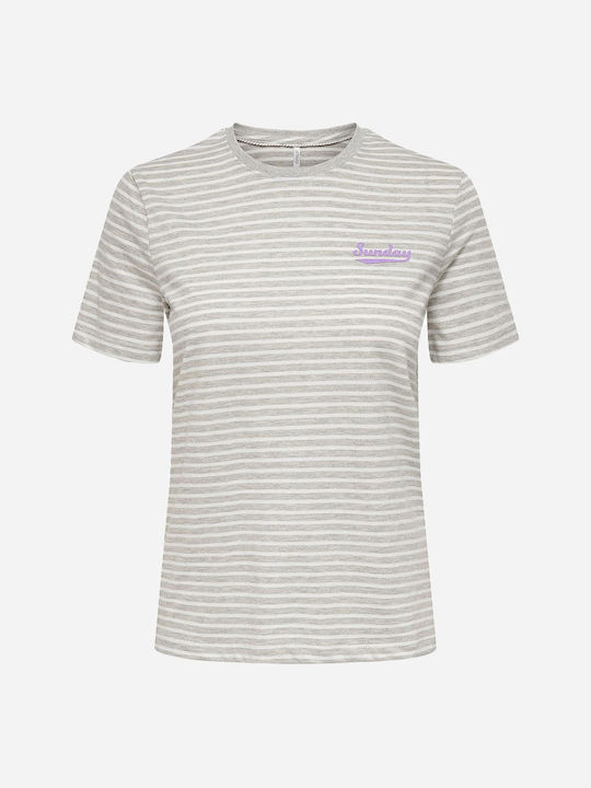 Only Women's T-shirt Striped Light Grey Melange