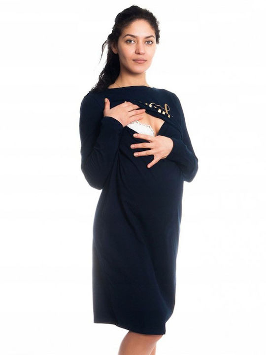 Pregnancy and breastfeeding nightgown blue 'BLESSED MAMA'