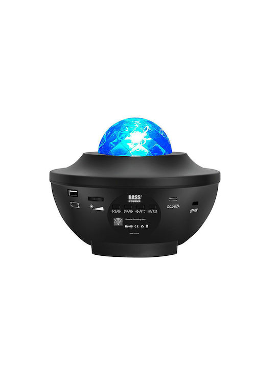 Bass Polska Led Kids Projector Lamp with Star Projection with Color Changes Black 16.2x16.2x13εκ.