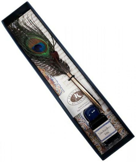 Francesco Rubinato Set Calligraphy Pen with Feather 0.7mm Green with Blue Ink