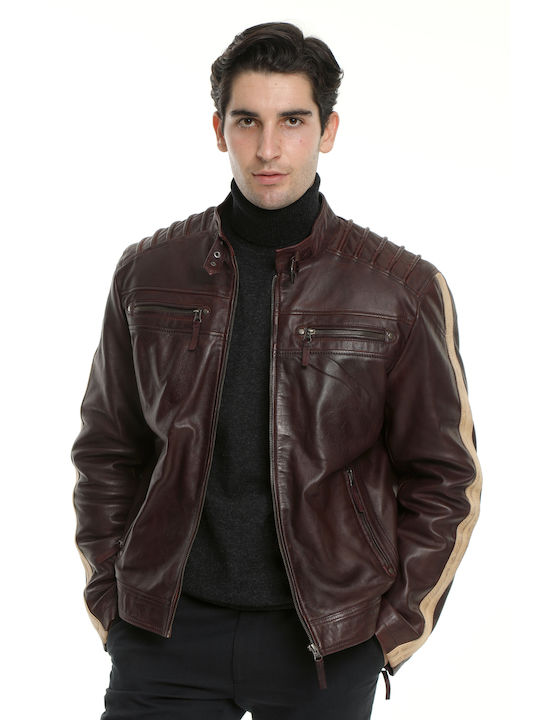 Men's Leather Jacket burgundy Biker type CODE:2826