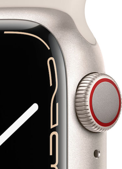 Apple Watch Series 7 Cellular Aluminium 41mm Waterproof with eSIM and Heart Rate Monitor (Starlight)