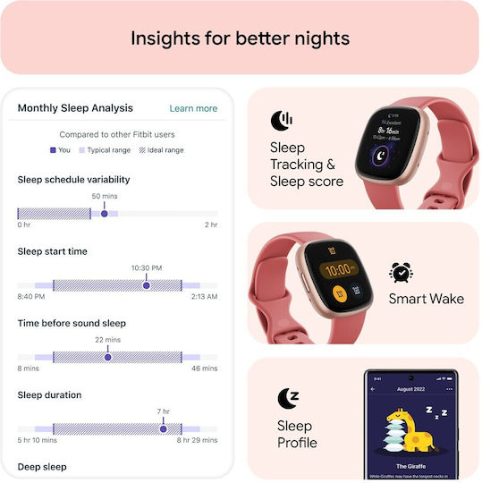 Fitbit Versa 4 Aluminium 41mm Waterproof Smartwatch with Heart Rate Monitor (Pink Sand/Copper Rose)