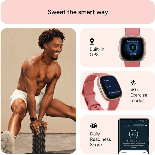 Fitbit Versa 4 Aluminium 41mm Waterproof Smartwatch with Heart Rate Monitor (Pink Sand/Copper Rose)