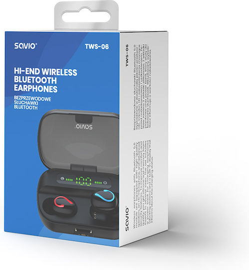 Savio TWS-06 In-Ear Bluetooth-Freisprecheinrichtung Kopfhörer mit Ladeetui Schwarz