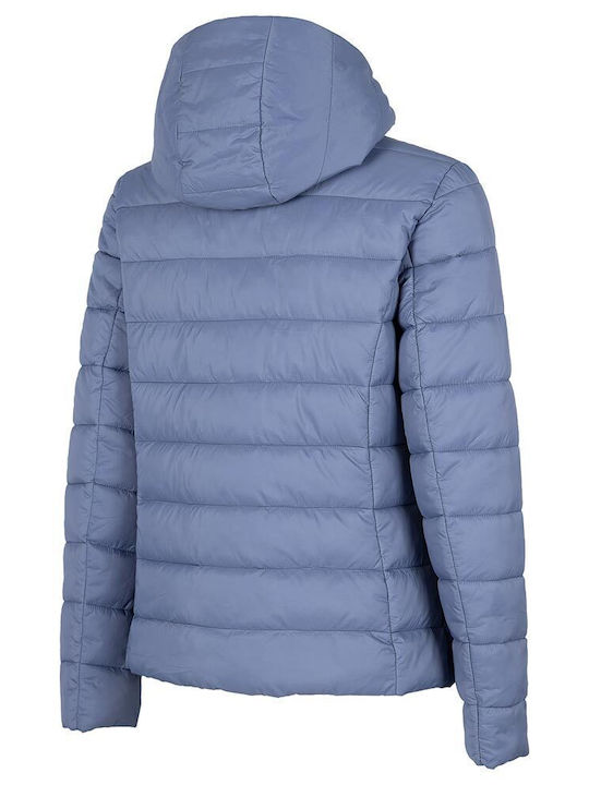 Women's for Hiking Short Puffer Jacket for Winter with Hood Blue