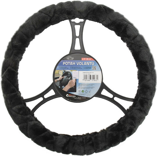 Compass Car Steering Wheel Cover Smooth with Diameter 37-39cm Synthetic Black Fur