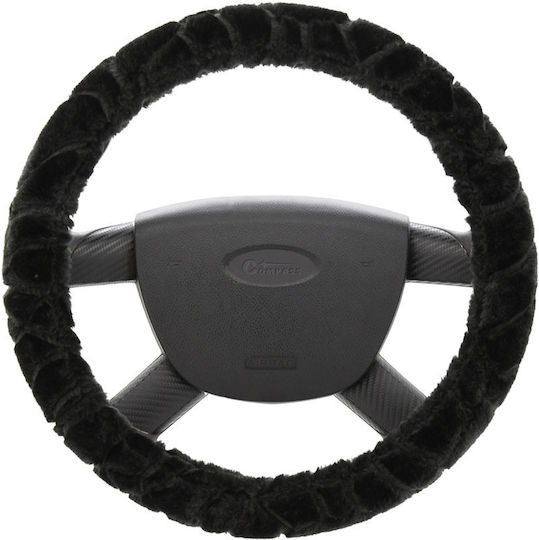 Compass Car Steering Wheel Cover Smooth with Diameter 37-39cm Synthetic Black Fur