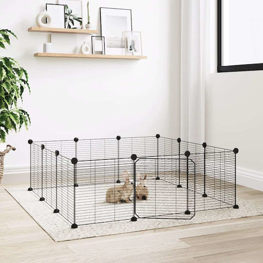 vidaXL Rodents Cage Pet Cage with 12 Panels and Door Black 35x35x