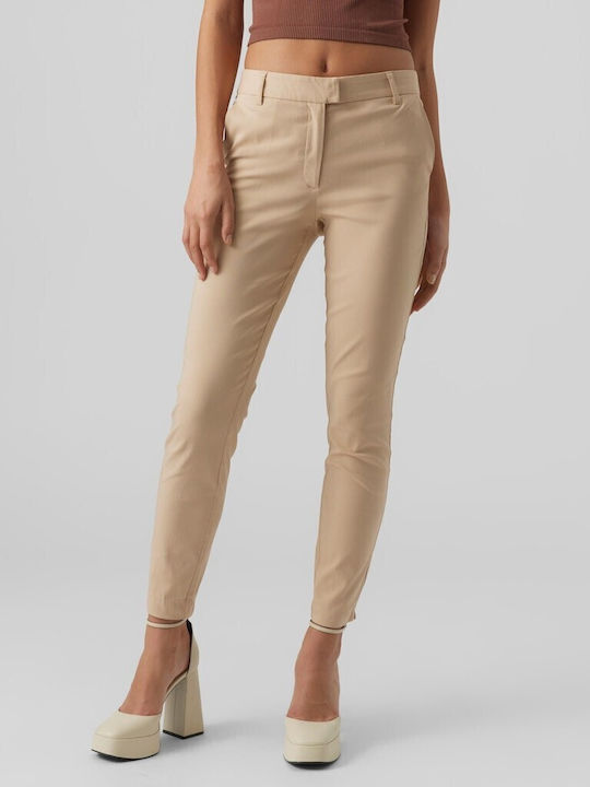 Vero Moda Women's Fabric Trousers in Slim Fit Beige