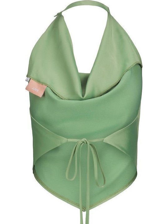 Women's Summer Crop Top Satin Drape Sleeveless Green