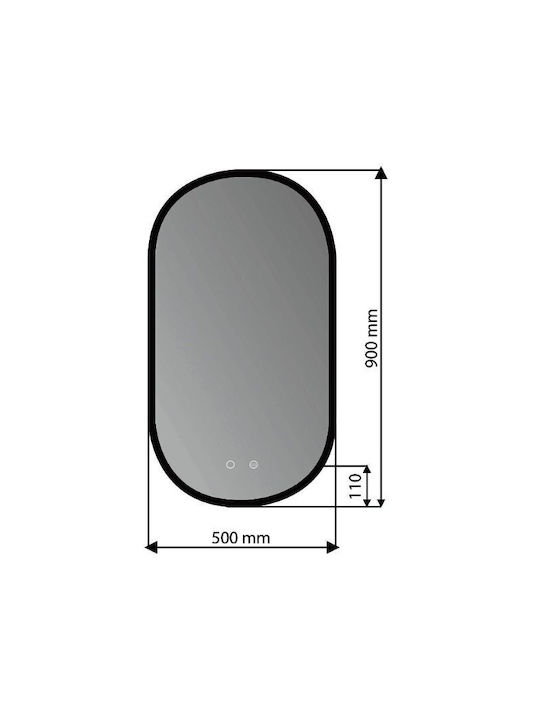 Imex Tokyo Oval Badezimmerspiegel LED Berührung aus Metall 50x90cm Schwarz