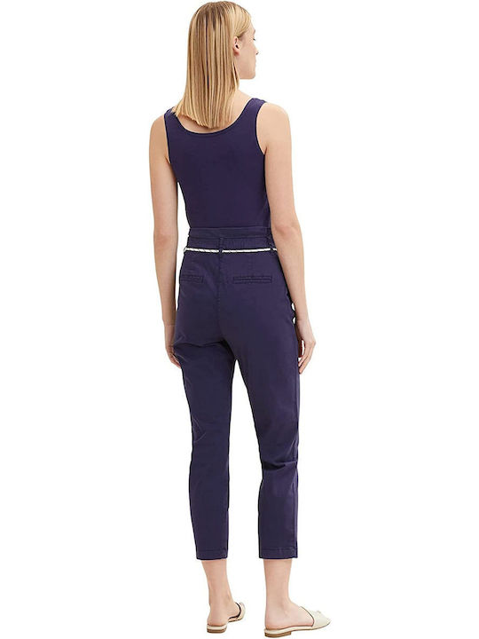 Women's High-waisted Fabric Trousers Blue