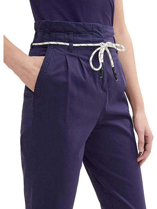 Women's High-waisted Fabric Trousers Blue