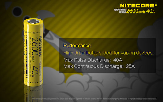 NiteCore IMR18650 Επαναφορτιζόμενη Μπαταρία 18650 Li-Mn 2600mAh 3.7V 1τμχ