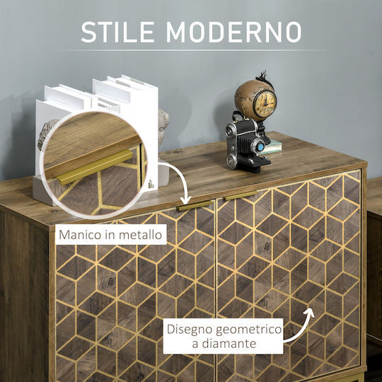 Sideboard Wooden Brown / Gold 99x39x75.5cm