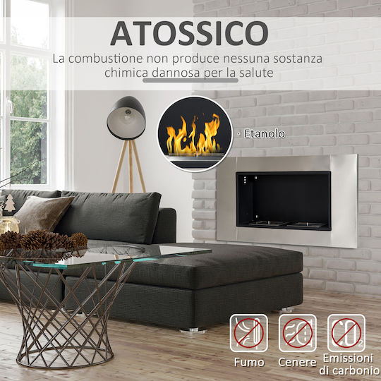HomCom Indoor Wall Mounted Bioethanol Fireplace Silver 110x14.5x54cm