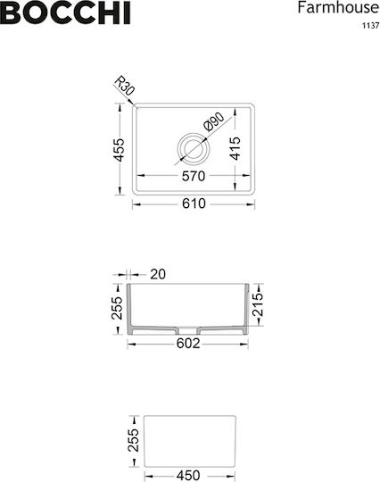 Bocchi 1137-301 Кораб Мивка Порцеланов Сатен Ш61xД46см Бял