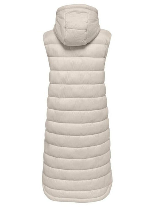 Melody Women's Long Puffer Jacket for Winter with Hood Beige Light