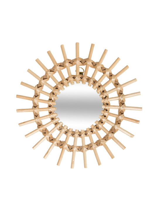 A-s Sun Wall Mirror with Brown Wooden Frame Diameter 27cm 3pcs