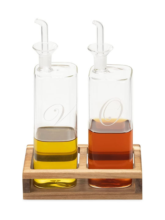 Navaris Vinegar Dispenser Wooden Base Σετ Λαδόξιδο Γυάλινο 220ml
