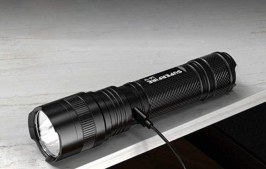 Superfire Rechargeable Flashlight LED IP44 with Maximum Brightness 1480lm Black
