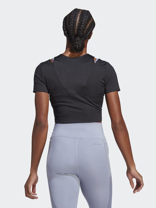 Adidas Hiit Aeroready Γυναικείο Αθλητικό Crop Top Κοντομάνικο Fast Drying Μαύρο Μαύρο