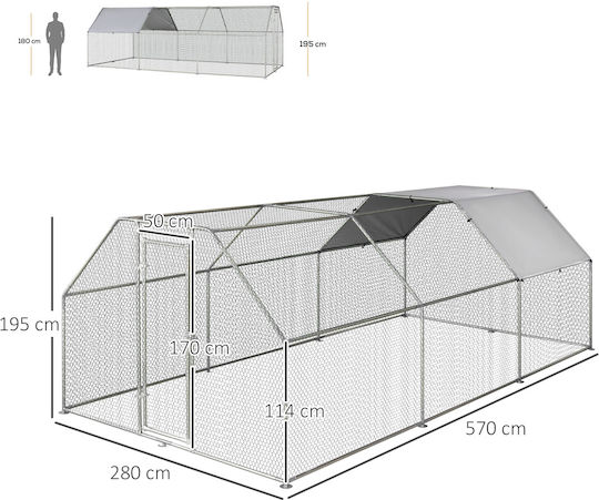 Pawhut Metallic Poultry Coop L5.7 x W2.8 x H1.95m