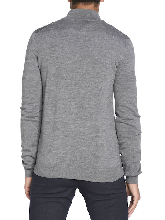 Hugo Boss Herren Langarm-Pullover Ausschnitt mit Reißverschluss Gray