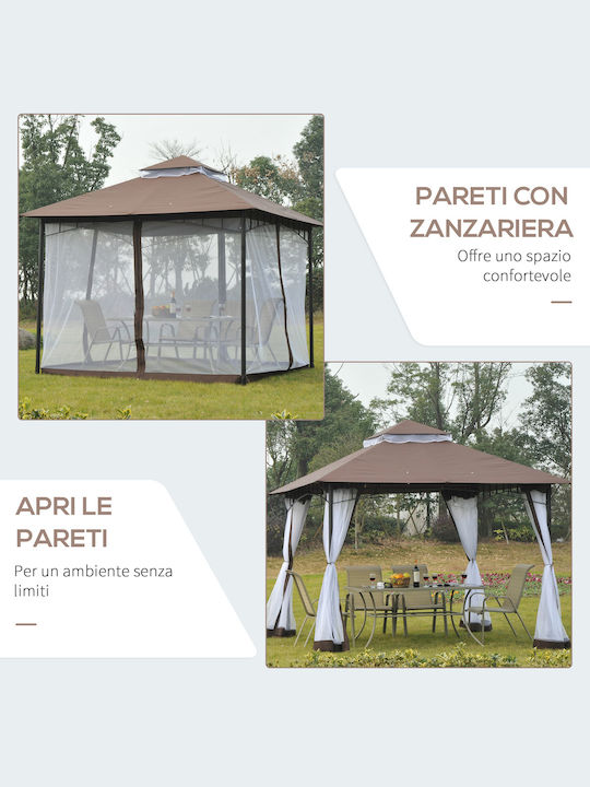Outsunny Беседка Градина Gazebo Кафяв 3x3м