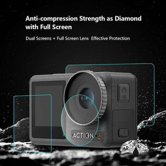 Puluz 3 in 1 Tempered Glass Προστασία Φακού για DJI Osmo Action 3