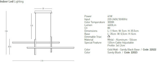 Zambelis Lights Pendant Light Black Rail 119x5x35.5cm