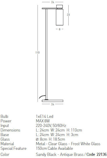 Zambelis Lights Floor Lamp H110cm. Black