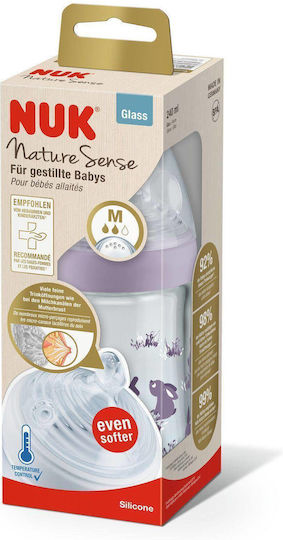 Nuk Glass Baby Bottle Nature Sense Even Softer Fox Anti-Colic with Silicone Nipple for 0-6 months Light Blue Light Blue 240ml