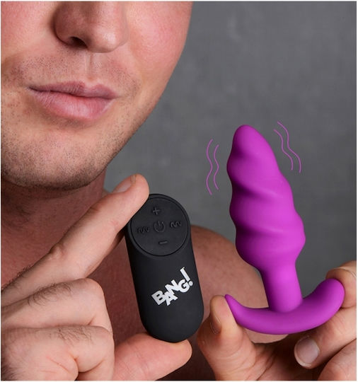 XR Bang 21X Vibrating Silicone Swirl Plug with Remote Anal Vibrator with Wireless Functionality Purple