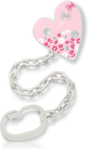 Nuk Pacifier Chain Plastic Heart White-Pink White