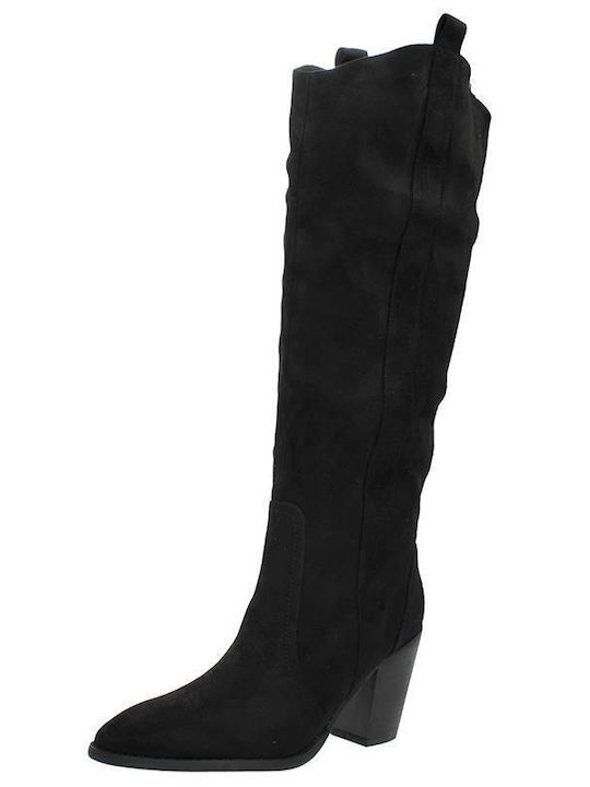 Corina Wildleder Damenstiefel Cowboy mit hohem Absatz Schwarz