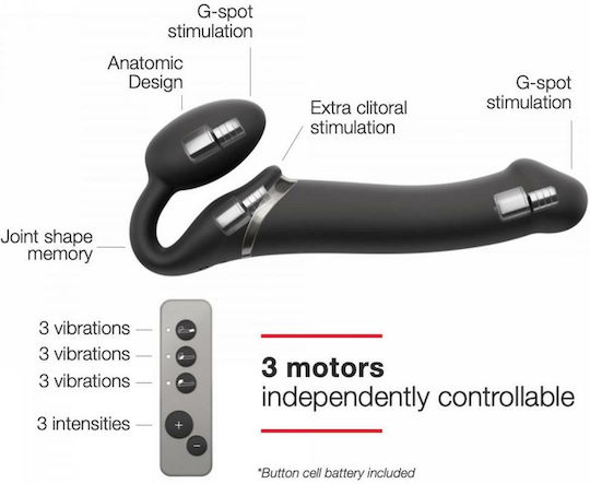 Strap On Me Strapless Vibrating Strap On Dildo Size M Strapless Strap On with Dildo 3cm with Vibration in Black Color