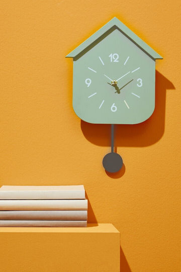 Bizzotto Home Wall Clock Wooden With Pendulum Green 24x37.5cm