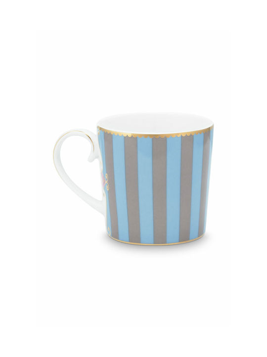 PiP Studio Love Birds Medallion Stripes Mug from Porcelain Blue-Khaki 150ml
