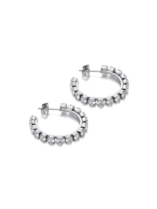 Tennis Hoops Earrings Silver Stainless Steel Hoops Earrings