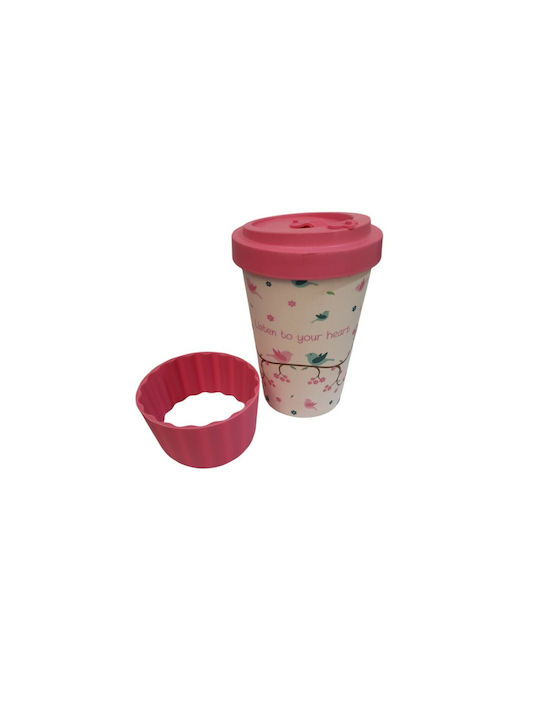 Woodway Birdies Becher Bamboo mit Deckel Weiß 400ml