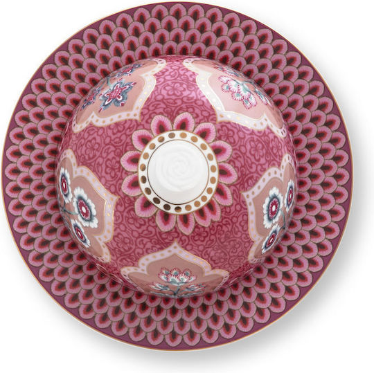 PiP Studio Flower Festival Butter Dish made of Porcelain Dark Pink