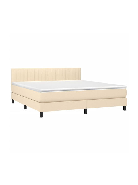 Double Bed Upholstered with Fabric Cream with Slats & Mattress 160x200cm