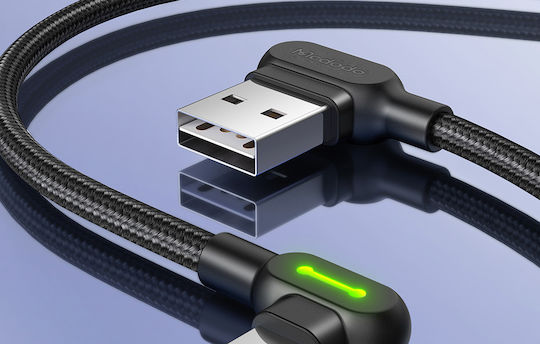 Mcdodo Angle (90°) / Braided / LED USB to Lightning Cable Μαύρο 0.5m (CA-4674)