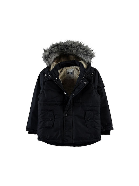 Kids jacket with hood and lining black for boys (6-10 years old)