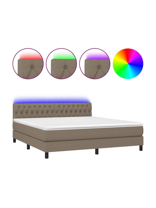 Κρεβάτι King Size Επενδυμένο με Ύφασμα Taupe με Στρώμα & Τάβλες για Στρώμα 180x200cm