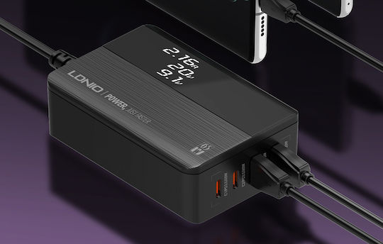 Ldnio Charging Stand with 2 USB-A Ports and 2 USB-C Ports 65W Power Delivery in Black color (A4808Q)
