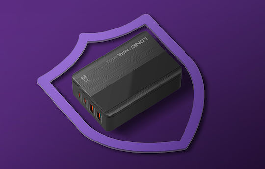 Ldnio Charging Stand with 2 USB-A Ports and 2 USB-C Ports 65W Power Delivery in Black color (A4808Q)