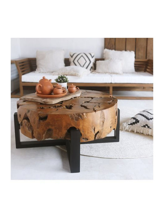 Round Coffee Table from Solid Wood Beige L80xW80xH40cm.